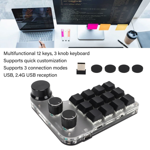 Programmerbar tastatur med RGB 3 knap 12 taster 2.4G USB modtagelse Bluetooth DIY multifunktionstastatur