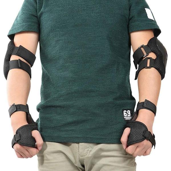 Barn Sport Skyddsutrustning Set, 6PCS handledsskydd knä armbågsskydd för barn skydd skateboard åkning-Svart
