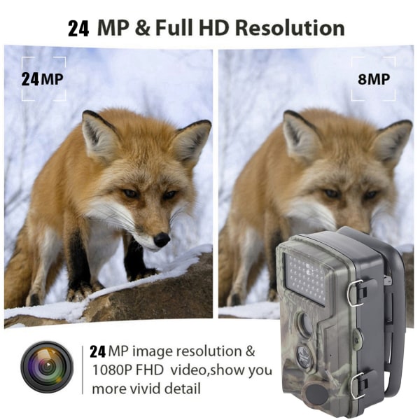 Vanntett løypekamera 24MP 1080P HD 120° Wide View Infrarød utendørs jaktkamera