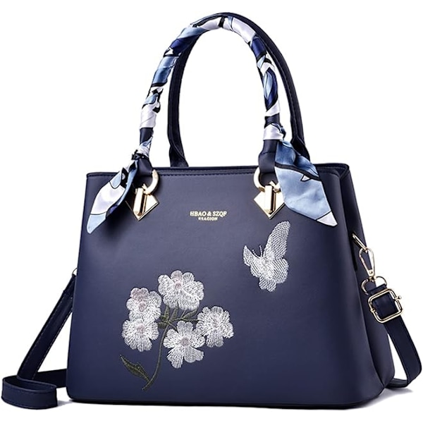 Damväskor Handväskor Mode Broderi Handväska Designer Topphandtag Väska Dam Axelväskor PU Läder Crossbody Väska Satchel Clutch blue