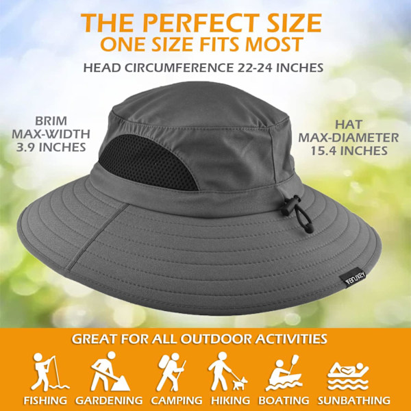 Unisex Solhat, Vandtæt Bredskygget Bucket Hat Pakkelig Boonie Hat til Fiskeri Vandreture Havearbejde Safari Strand Dark Grey