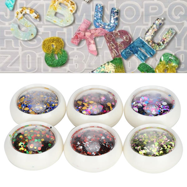 6 bokser runde paljetter plast fargerike glitter dekorative smuler DIY pynt forsyninger