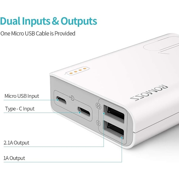 Mini 10000mAh Bærbar Oplader, Powerbank med Dobbelt Output, Lille Eksternt Batteri Kompakt Slank Tynd til iPhone 11/11 Pro