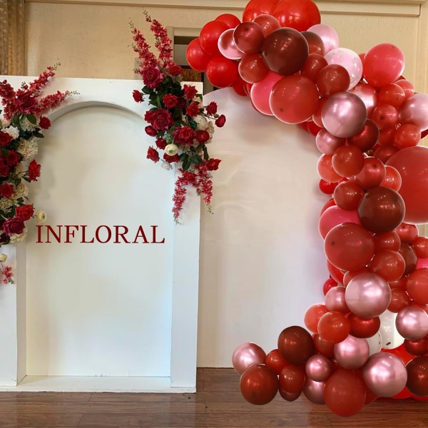 Äitienpäiväjuhlan punainen ilmapallokaaripaketti 174 kpl punainen ja ruusukullanvärinen konfetti-ilmapallopaketti lateksi-ilmapallosetti syntymäpäiväystävänpäivähäihin Red
