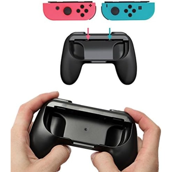 4-pak med grep som er kompatible med Nintendo Switch for Joy-Con og OLED-modell for Joycon, slitesterkt håndtaksett som er kompatibelt med Joy-Cons-kontrollere Black/Red/Black