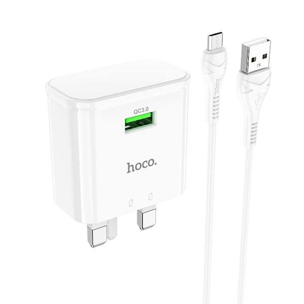 hoco. C92B enkelport QC3.0 brittisk standardladdare set lämplig för Android type-c mobiltelefonladdningsset