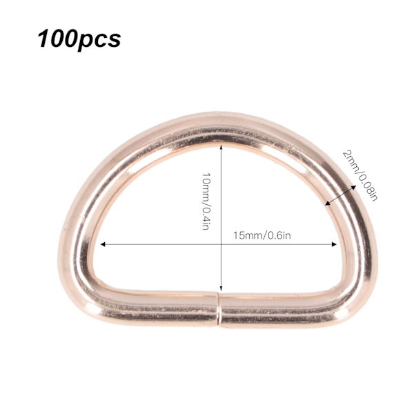 100 stk D-ringer - Slitesterke, bærbare, enkle å bytte ut, praktiske, kompakte veskespenner for halskjeder 2x15x10mm Gold