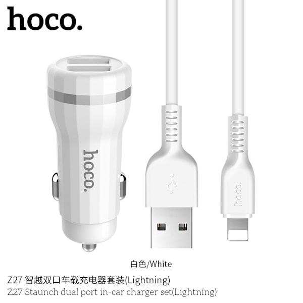 HOCO Z27 Zhiyue Dobbel Port Billader med Lighting Applicable Android Kabel TYPE-C Sett