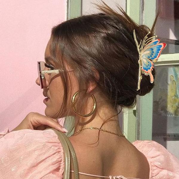 Sommerfugl hårklemme til kvinder, 2 stk. store skridsikre stærke metal sommerfugl hårklemmer glitrende hold hårklemme A-Butterfly