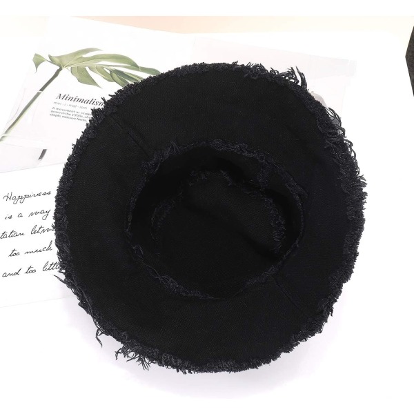 Solhattar för kvinnor Sommar Casual Bred Brätte Bomull Bucket Hat Strand Semester Resa Tillbehör Black