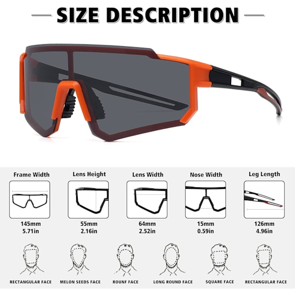 Polarisoidut urheiluaurinkolasit miehille ja naisille, ajamiseen, kalastukseen, pyöräilyyn, maastopyöräilyyn, UV400-suoja Orange Black Frame