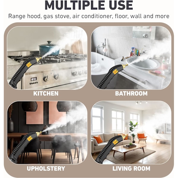 2500W håndholdt damprenser for rengjøring, 1000ML høytrykks møbeldamprenser, dyprengjør gulvtepper, fliser, linoleum, arbeidsflater, vinduer