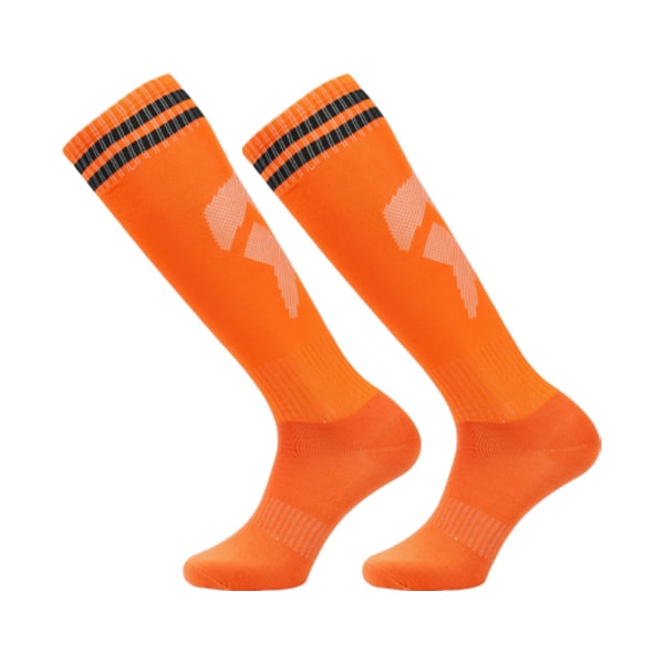 1 par professionella halkfria fotbollsstrumpor - svarta och orange randiga sportstrumpor för överlägsen prestanda (vuxen)