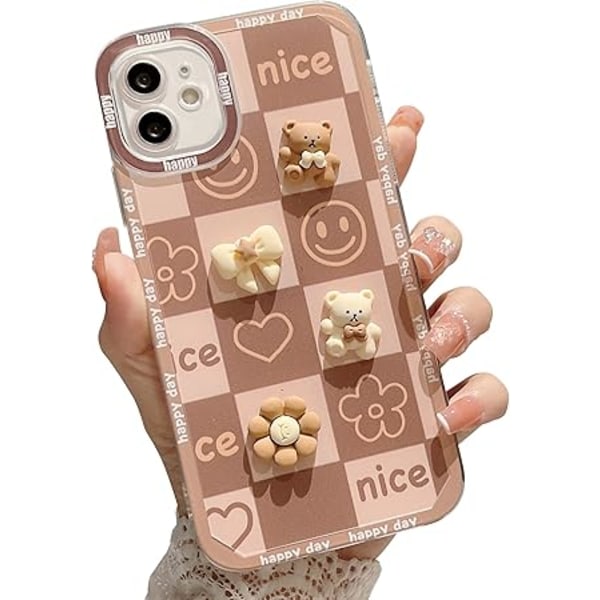 Kompatibel med iPhone 11 Cover til Kvinder Piger Sødt 3D Blomster Bjørn Telefon Cover, med iPhone 11 Beskyttelses Cover til Hele Kroppen [Enhanc