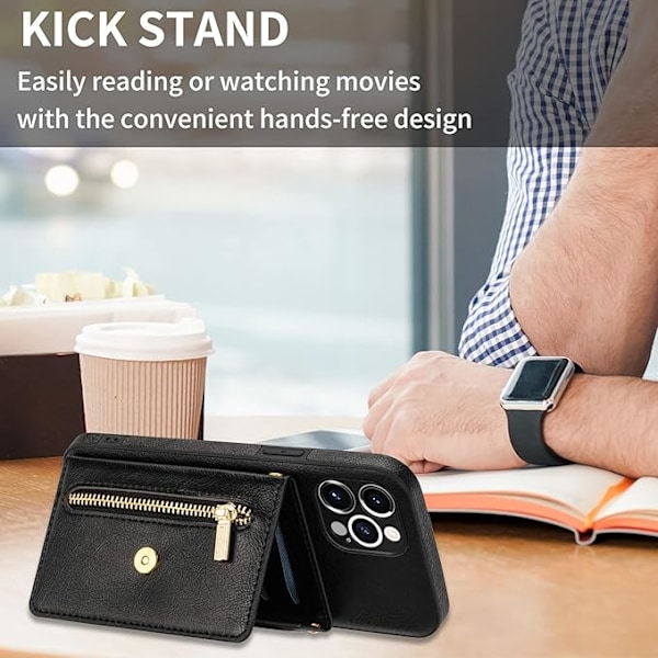 Plånboksfodral Crossbody för iPhone 13 Pro med Snodd Kreditkortshållare, PU Läder Skyddande Handväska Dragkedja Ställ