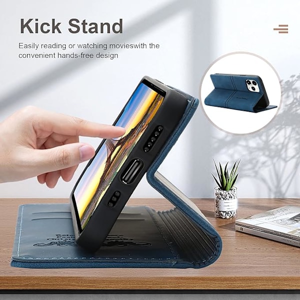 Etui til iPhone 11 Pro Etui med kortholder blå PU læder Wallet Flip til Apple iPhone 5.8 tommer