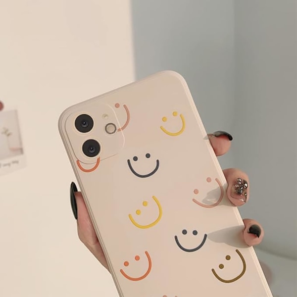 iPhone 12 Skal, Smiley Smile Face Söt Målad Design Mjuk Flytande Silikon för Kvinnor Flickor Mode Slim Mjuk Flexibel TPU Gummi för