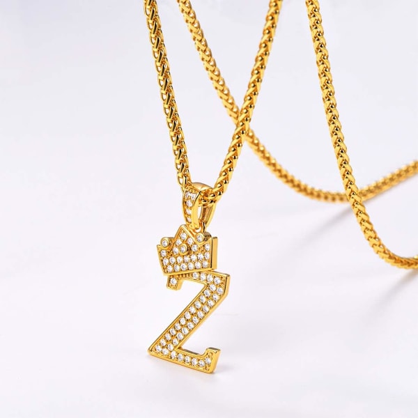 Kruunu Alku A-Z Kaulakoru, Jäädytetty Kirjainriipus 22-24 Tuuman Ketjulla, Miehet Naiset Bling Hip Hop Aakkoset Nimi Korut Lahja Suuret Alku Kirjaimet Kaulakorut Z 18K Gold