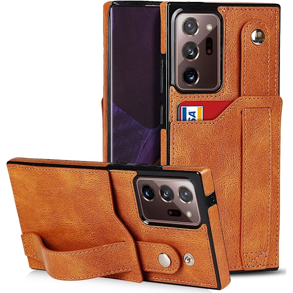 Suunniteltu Samsung Galaxy Note 20 Ultra/Note20 Plus 5G -lompakkokotelolle säädettävällä rannehihnalla ja jalustalla, PU-nahkaa, luottokorttipaikka