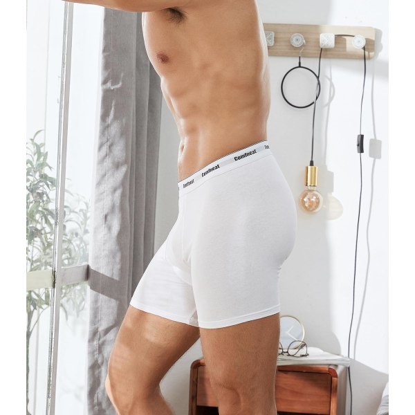 Herr 6-pack boxershorts mjuka andningsbara underkläder S-XXL öppen gylf All White Pack-6 Medium