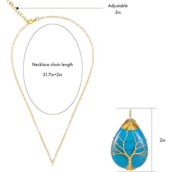 Helbredende krystallkjede Livets tre Wire Wrapped naturlig stein spiss anheng kjede sekskantet Reiki spirituell kvarts edelsten smykker for kvinner M Artificial Blue Turquoise