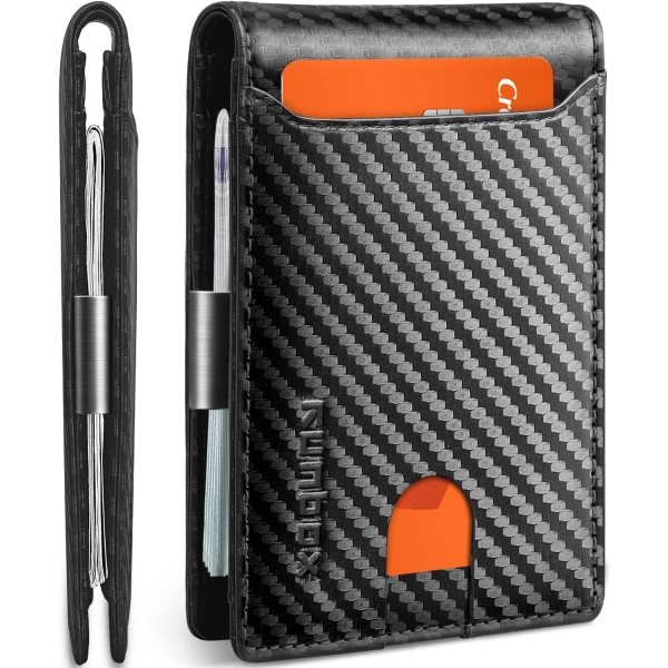 Ohuet miesten lompakot - Nahkainen rahaklipsi - Miesten lompakko - RFID-suojattu etutasku Bifold lompakko - Minimalistinen luottokorttipidike ja lahjapakkaus Carbon Black