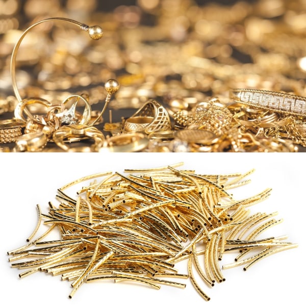 200 kpl kaareva nuudeliputken välihelmet, pitkät sileät kierretyt tarvikkeet korujen tekoon Gold
