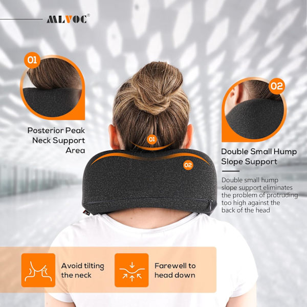 Rejsepude 100% ren memory foam nakkepude, komfortabelt og åndbart betræk, maskinvaskbar, flyrejsekit med 3D-formede øjenmasker, E