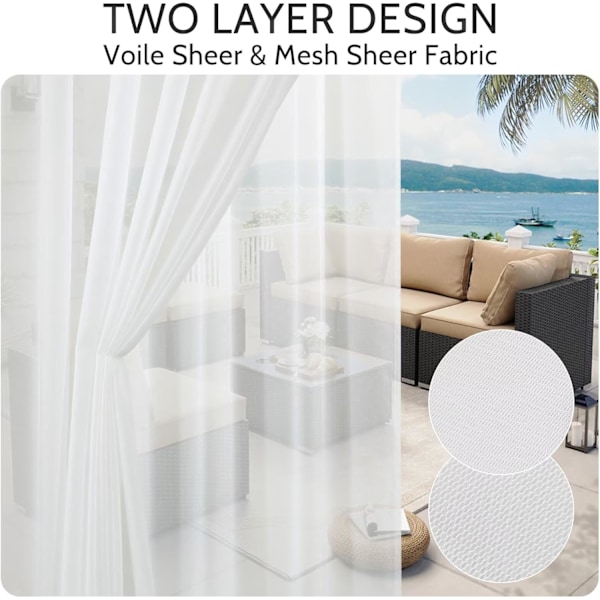 2-lagers Vattentäta Skira Gardiner för Uteplats - Ljusfiltrerande Mesh-nätgardiner, 2 Paneler Vita 132B x 213L cm, Idealiska för Veranda white 54"W x 84"L (Pack of 2)