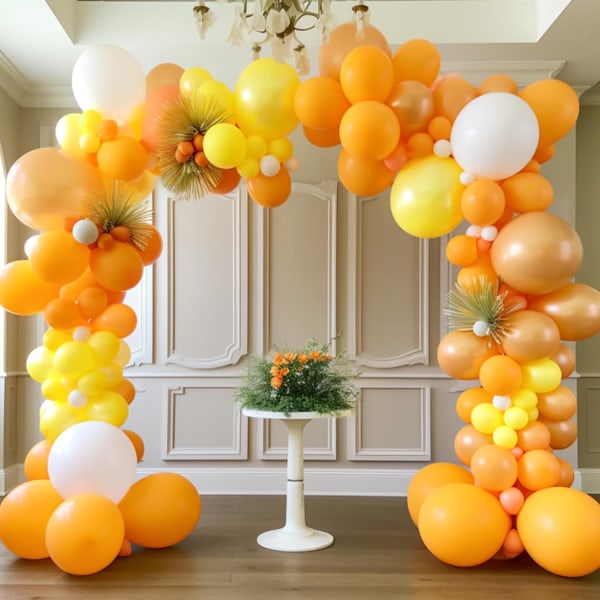 129 stk. gule serie balloner i forskellige størrelser, pakke med 18, 12, 10 og 5 tommer til orange, gule ballongirlande, bue, ekstra store balloner til fødselsdag, graduering Orange Yellow