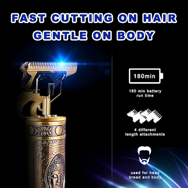 Auzeune Professionelle T-klippere, skægtrimmer til mænd, elektrisk professionel barbermaskine, trådløse hårtrimmere, USB-genopladelig trimmer Hai Vintage