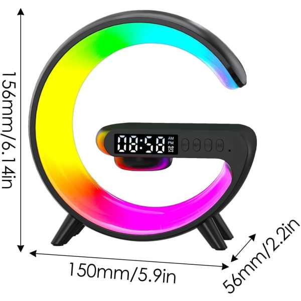 Uusi langaton kaiutinlaturi, tunnelmallinen yöpöytävalaisin langattomalla latausasemalla, musiikkivalaisin 4-in-1 herätyskello ja Bluetooth-kaiutin joulu Black