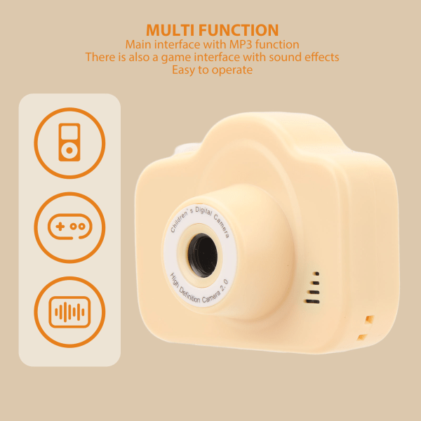 Barnens digitalkamera 2000W HD 2,0 tums skärm Uppladdningsbar multifunktionell barnens videokamera leksak för småbarn Yellow