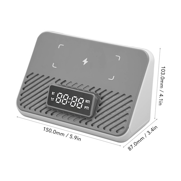 Langaton latausasema 15W 3 in 1 Langaton puhelimen laturi Bluetooth-kaiuttimella Digitaalinen herätyskello White