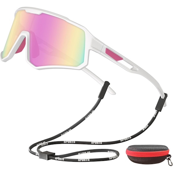 Cyklingglasögon för Män Kvinnor Ungdom Polariserade Sport Solglasögon UV400 Skydd TR90 Superlätt Ram Glasögon för Cykling Löpning F pink