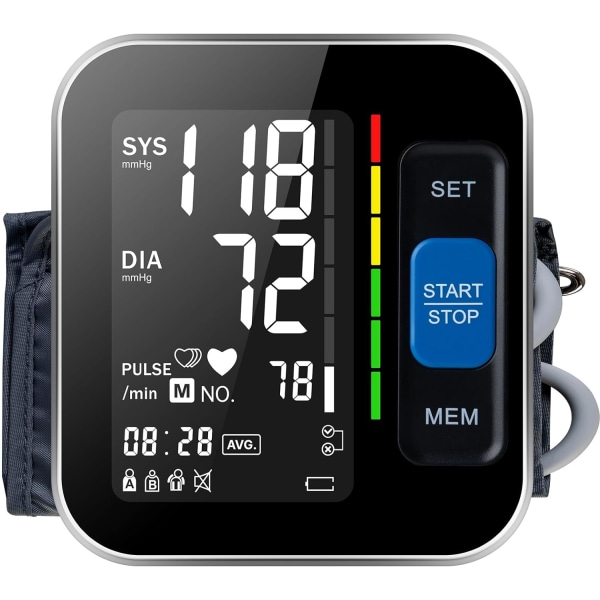 Blodtrycksmätare för hemmet, digital blodtrycksmätare för arm med stor LCD-skärm och dubbelt användarläge, justerbar arm manschett (svart)