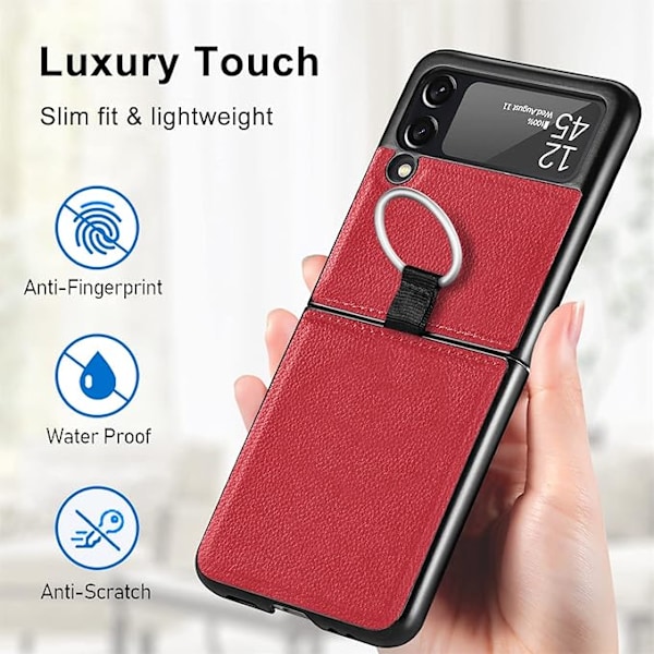 Designat för Samsung Galaxy Z Flip 3 Skal med Ring, Slimmad Tunn PU Läder Stöttåligt Telefonskal, Z Flip 3 5G Skyddsskal med S