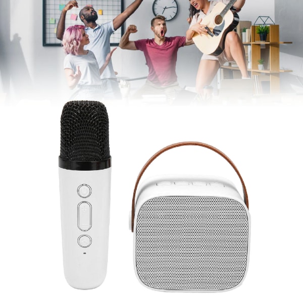 Mini Karaoke Maskinsæt Understøtter Bluetooth AUX USB-hukommelseskort Bærbar Bluetooth-højttaler med trådløs mikrofon White
