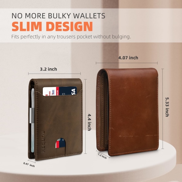 Slim lompakot miehille - Nahkainen rahaklipsi miesten lompakko - RFID-esto etutaskun bifold-lompakko - Minimalistinen luottokorttikotelo lahjapakkauksella Bicolor Crazy Horse Coffee