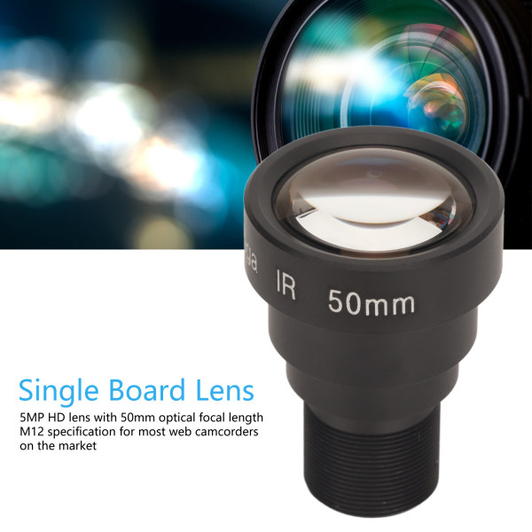 Enkelkortsobjektiv 50 mm 5 MP HD M12-gränssnitt aluminiumlegering för CCTV-säkerhetswebbkamera