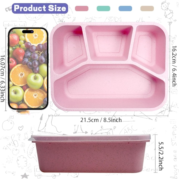 8 kpl Uudelleenkäytettäviä vehnäolki Bento-laatikoita | Mikroaaltouunin ja astianpesukoneen kestäviä lounasrasioita aikuisille ja lapsille | Moniosastoinen ateria Blue+Pink+Beige+Green