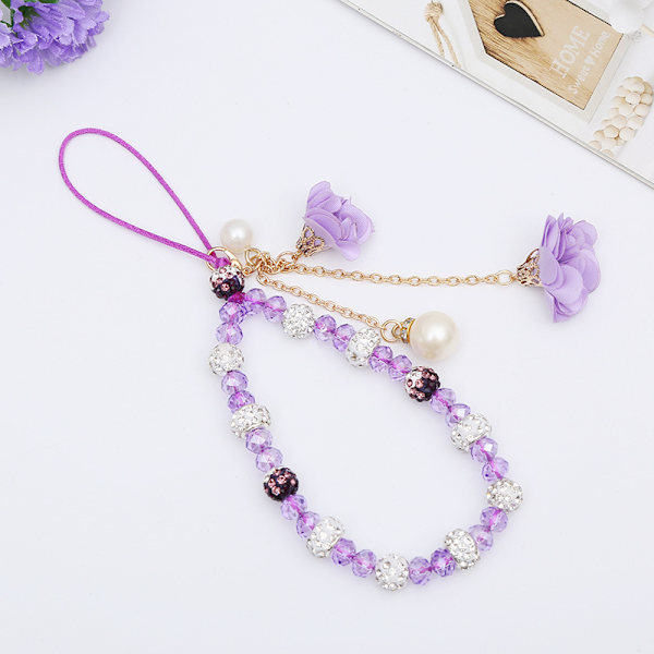 Mobiltelefonremmar Kreativa Kristallblomma Hänge Telefon Charm Halkfri Telefon Lanyard handledsrem för dekoration Purple