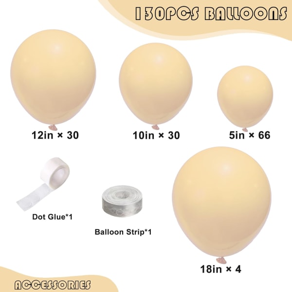 130 STK NUDE BALLONER Forskellige Størrelser 18\" 12\" 10\" 5\" Ballonbue Girlande Kit Perfekt til Fødselsdagsfest, Graduering, Baby Shower, Bryllup, Ferie Dekoration Nude