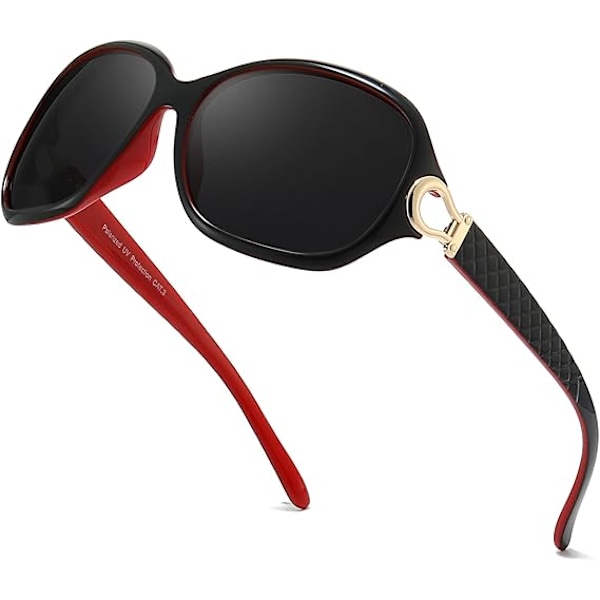 Polariserade solglasögon för kvinnor, trendiga överdimensionerade solglasögon mode dam solskydd anti-bländning UV400-skydd Black Red Frame Grey Lens