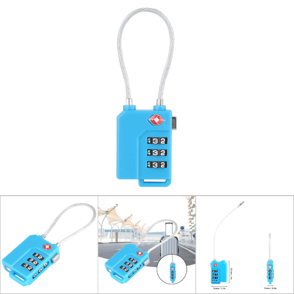 3-cifret adgangskode TSA ståltrådslås Toldkodelås til rejsekuffertbagage (blå)