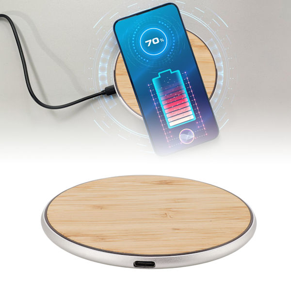 15W Langaton Laturi Pyöreä Bambu Langaton Laturi Matkapuhelimelle Androidille IOS-Puhelimille