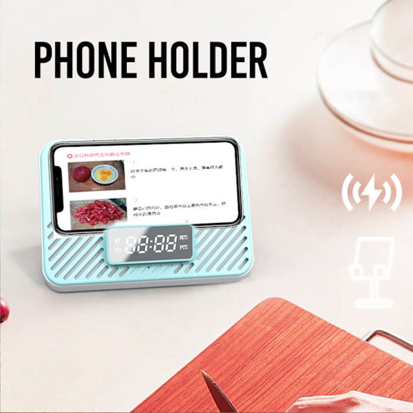 Langaton latausasema 15W 3 in 1 Langaton puhelimen laturi Bluetooth-kaiuttimella Digitaalinen herätyskello Blue