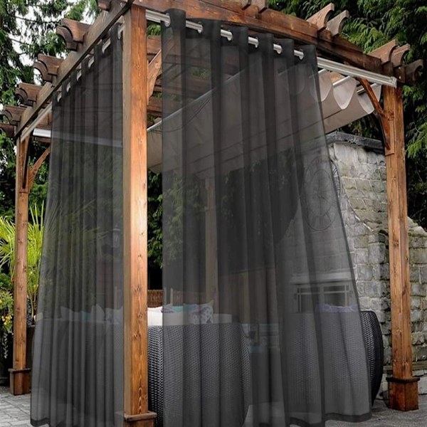2-lagers Vattentäta Skira Gardiner för Uteplats - Ljusfiltrerande Mesh-nätgardiner, 2 Paneler Vita 132B x 213L cm, Idealiska för Veranda black 54"W x 84"L (Pack of 2)
