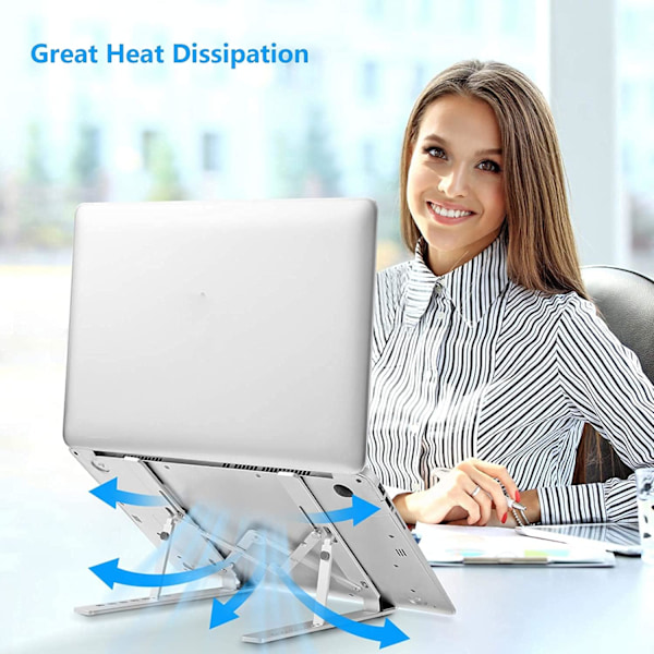 Ergonomiskt Justerbart Laptopställ för Bättre Hållning & Kylning, Vikbart & Portabelt, Passar De Flesta 10-15.6 Tums Laptops och Surfplattor, Per Silver