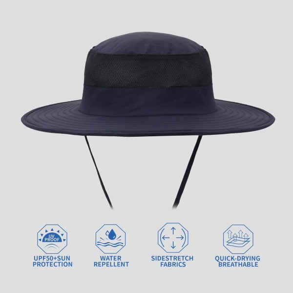 Utomhus solhatt UPF 50 skydd vattentät fiskehatt ansiktsöverdrag sommar nackskydd hatt Navy Blue
